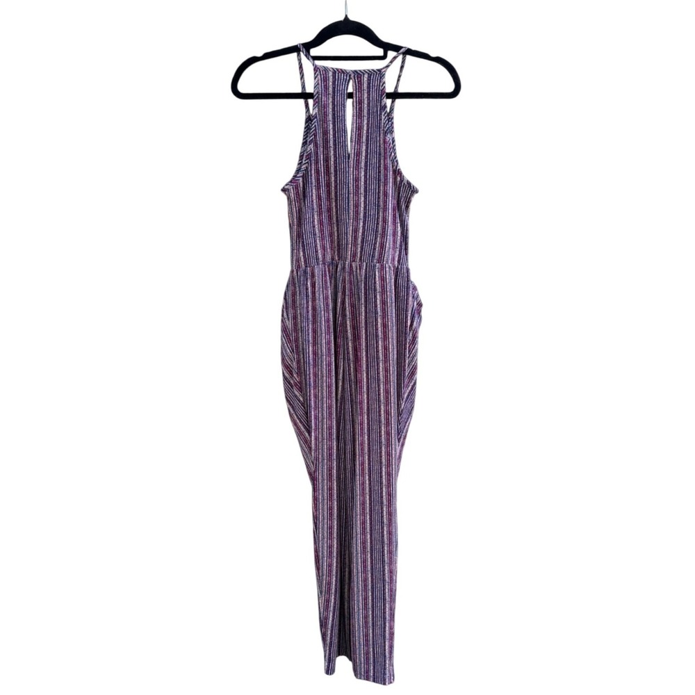 BCBGeneration Women's Sm Striped Surplice V-Neck Sleeveless Jumpsuit Purple Red - Picture 6 of 8